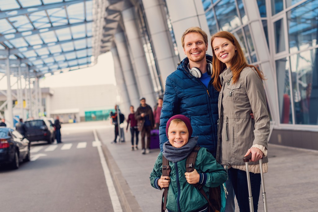 family infront of the airport