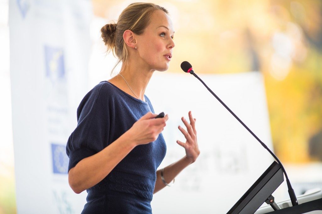 woman giving a talk