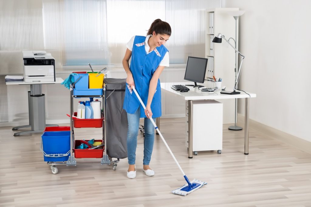 Woman cleaning her house