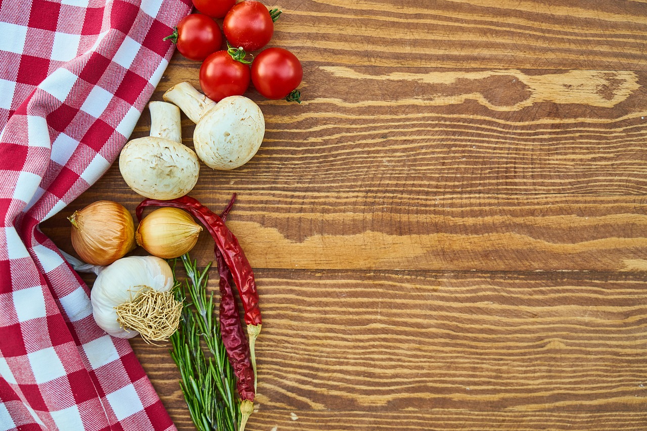 vegetables on top of a wooden countertop