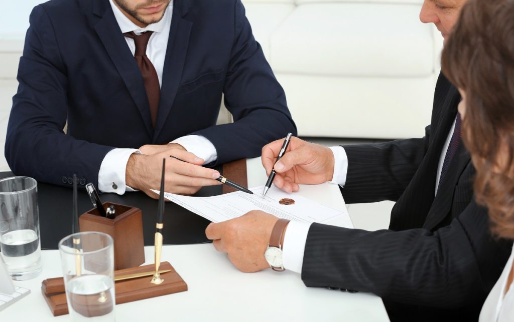 lawyer with clients