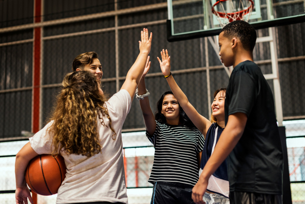 A group of friends enjoying a physical facility