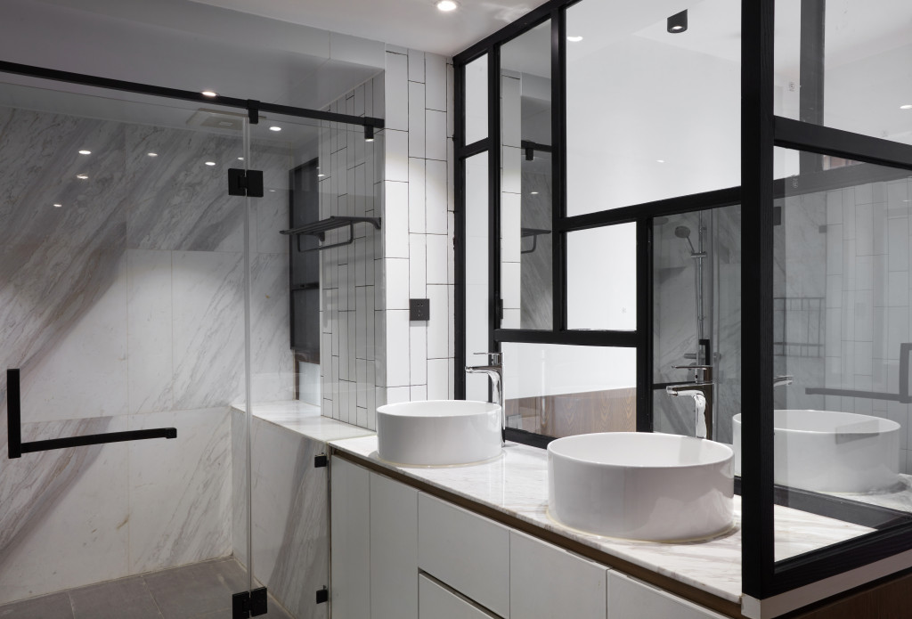 A bathroom with a modern design