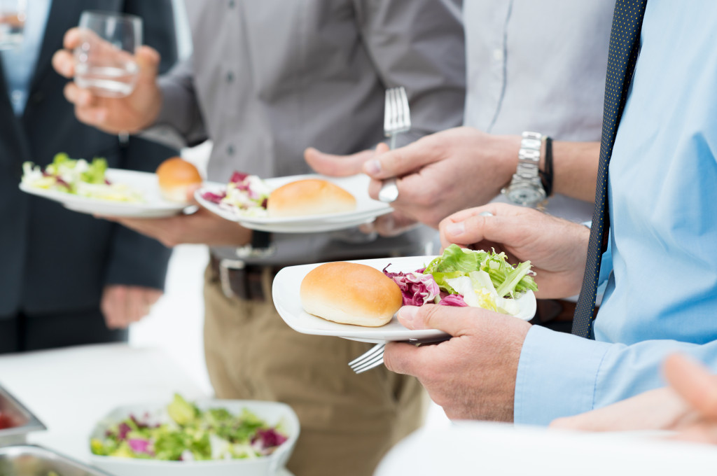 Employees getting free meals in the office